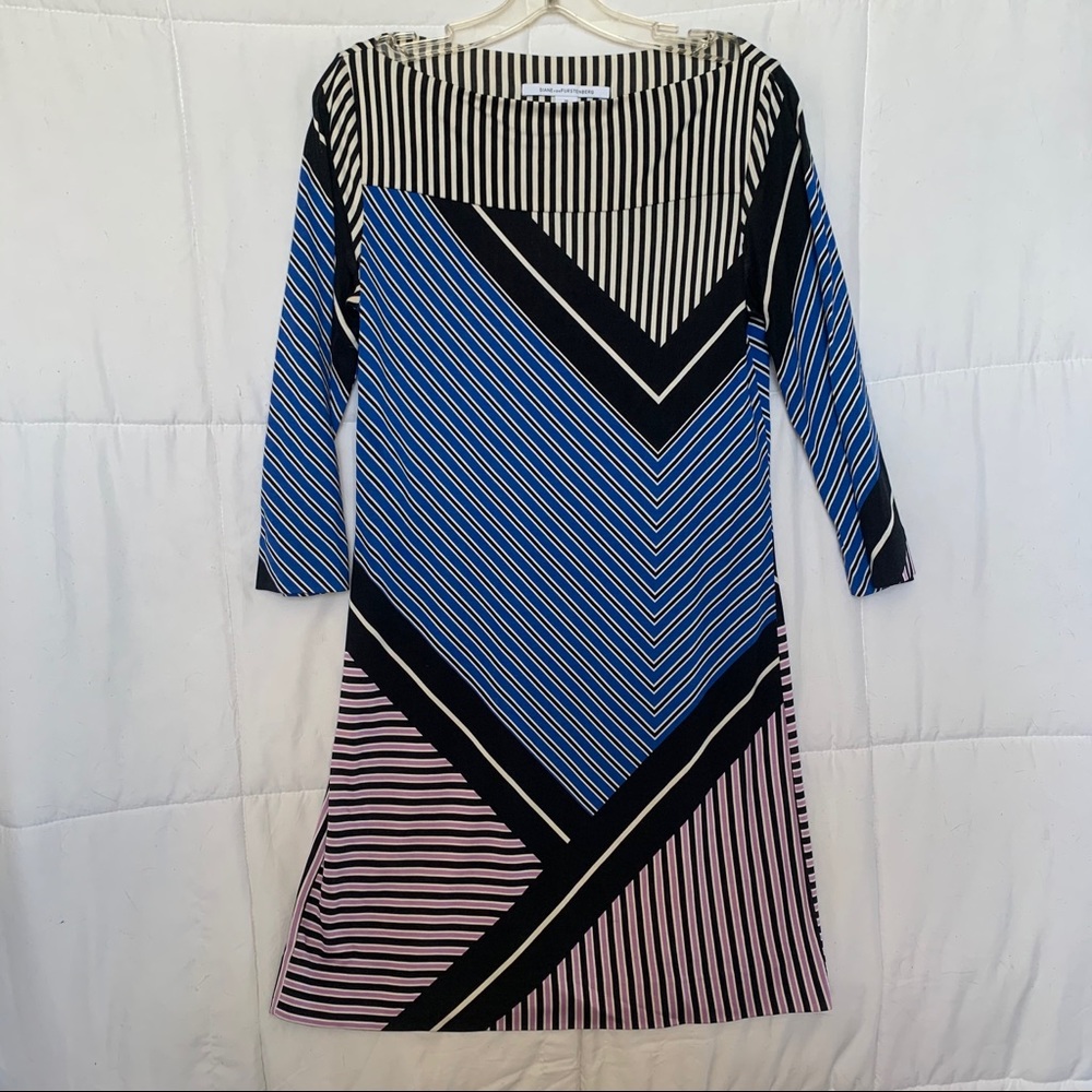 Diane von Furstenberg Striped Sleeved Silk Dress